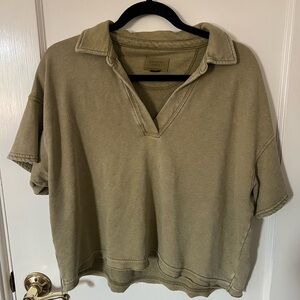 American eagle outfitters • Olive Green terry Collared Short Sleeve Top